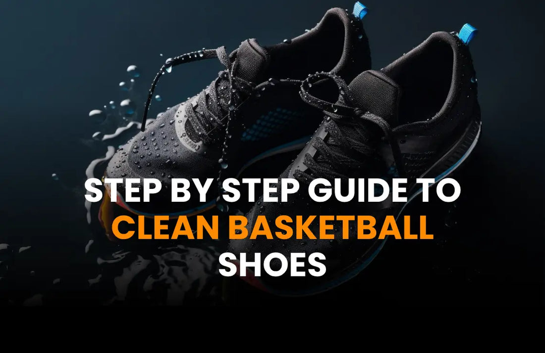 step-by-step basketball shoe cleaning process with laces and insoles removed